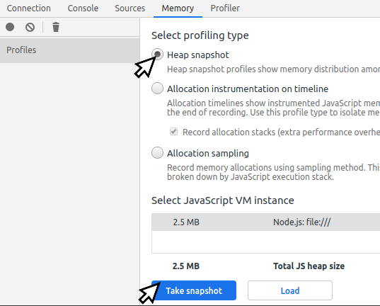 Memory Diagnostics Using Heap Snapshot Node js